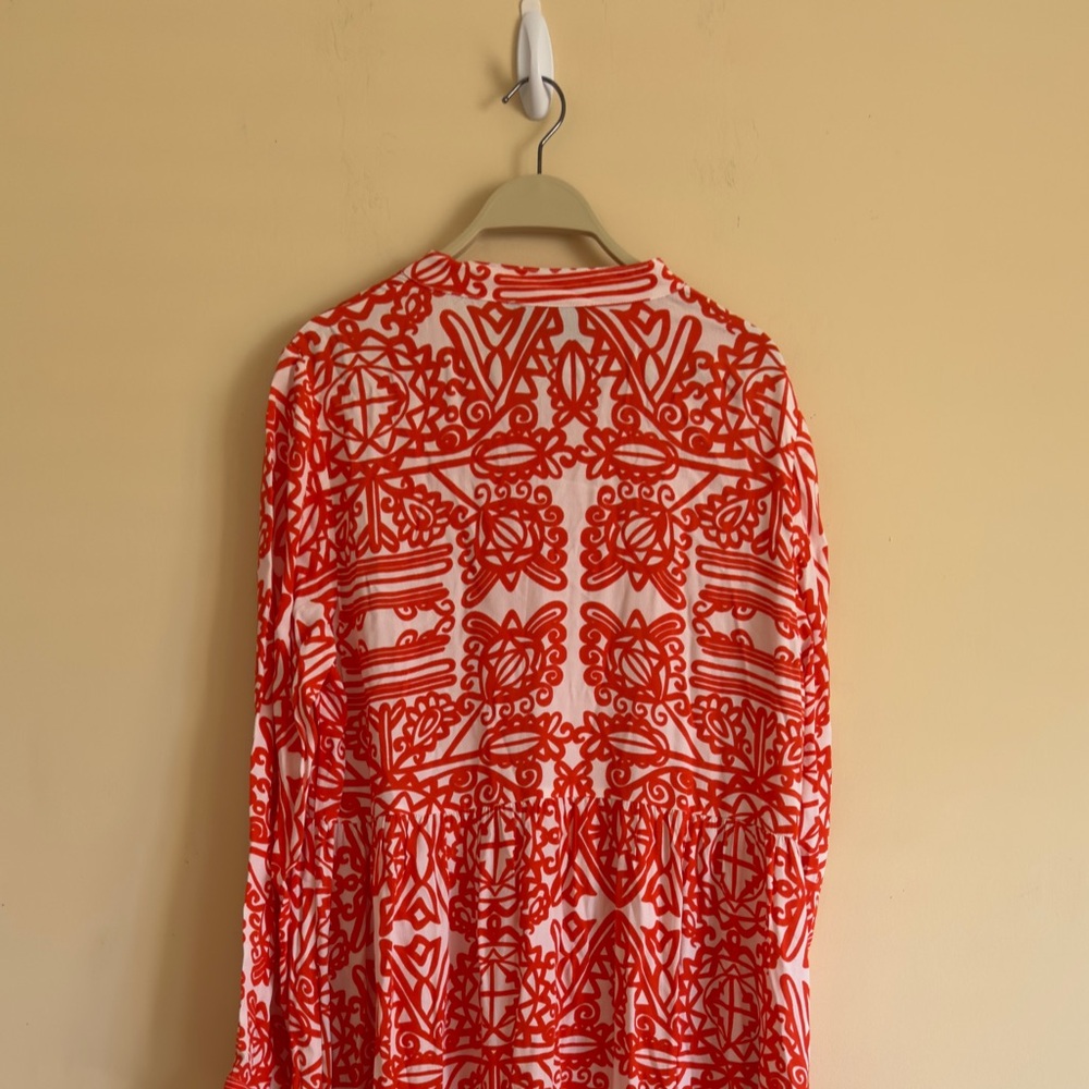 NWT Anthropologie Mare Mare Lynda Tiered Maxi Dress Red Orange Geometric Print L - Picture 6 of 14